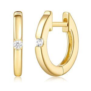 [Solid 14k Gold] Huggie Hoop Earrings with Dainty Cubic Zirconia 12.7mm*1.7mm